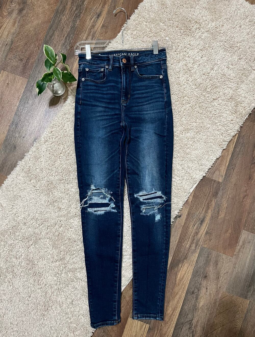 American Eagle Size 2 Regular Dark Wash Super High-Rise Patchwork Skinny Jeans